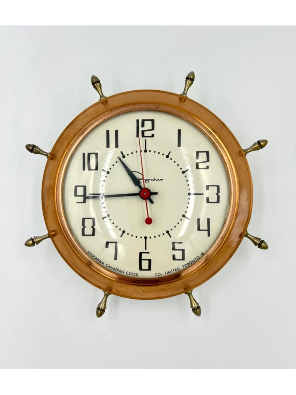 VTG Ingraham Ship's Wheel Electrical Wall Clock Nautical MCM Decor